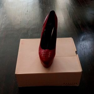 Red leather with lace up in the front